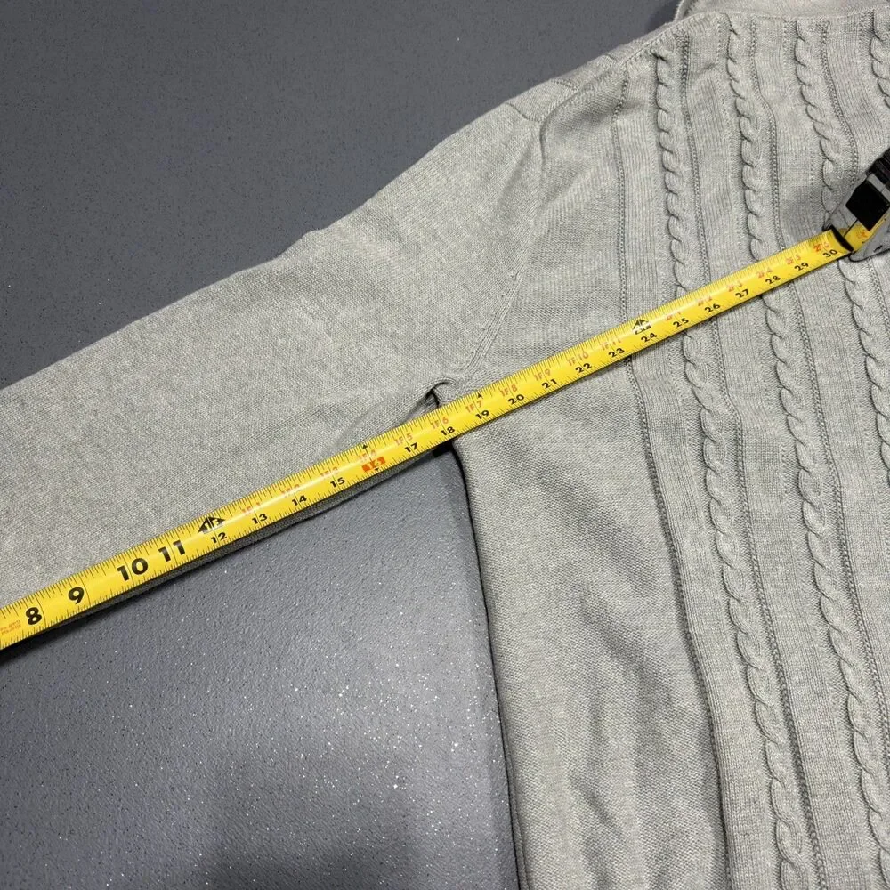 JCrew Cable Knit Collared Cardigan Sweater Mens XL Grey Button Front Cotton
